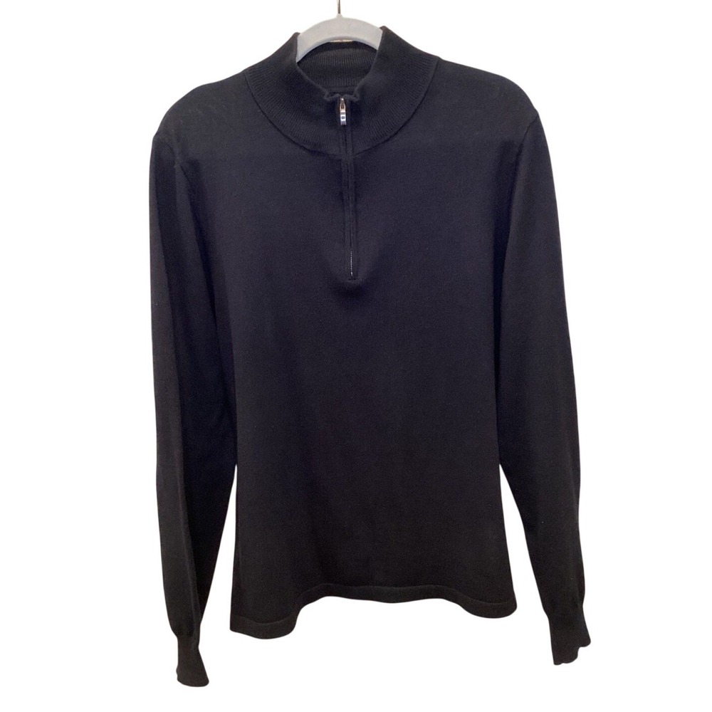 Nordstrom Tech-Smart 1/4 Zip Sweater Pullover Wool Blend Black - Large - Picture 2 of 9